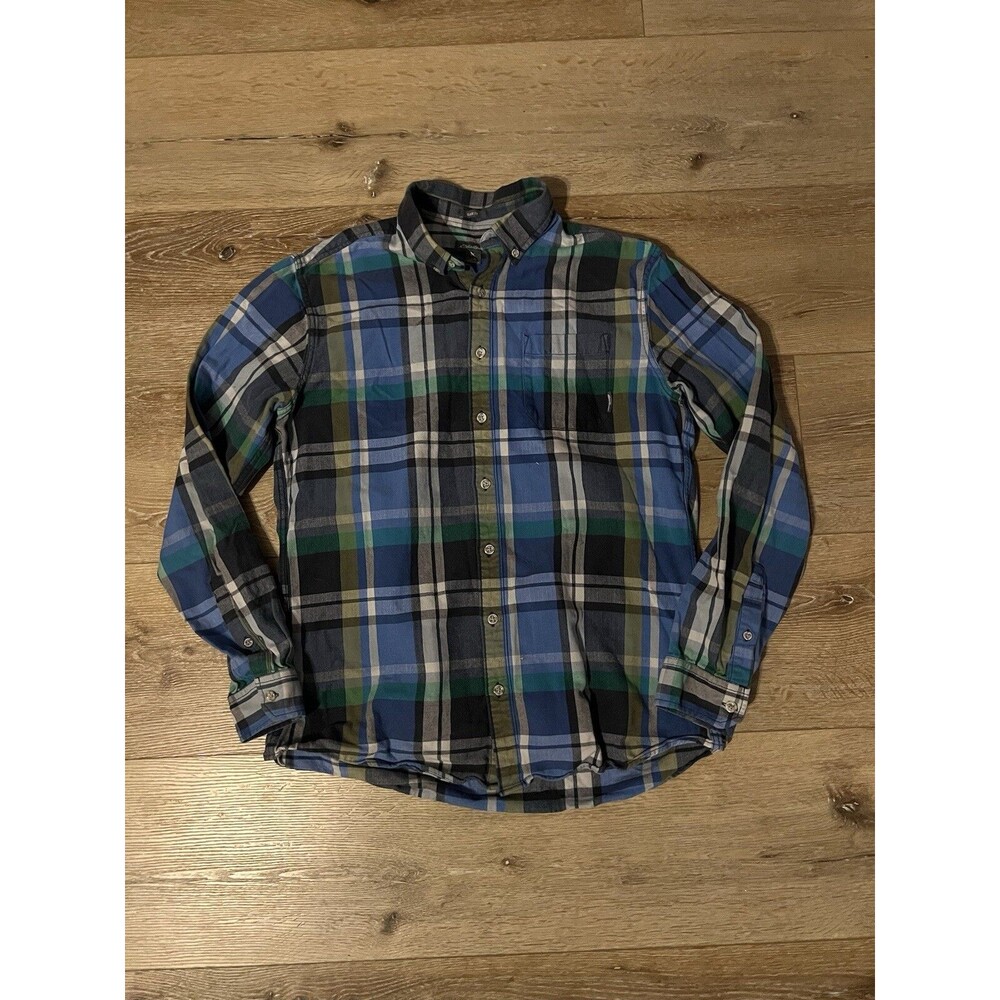 Eddie Bauer Mens Blue Plaid Long Sleeve Button Up Outdoor Flannel Size Tall L